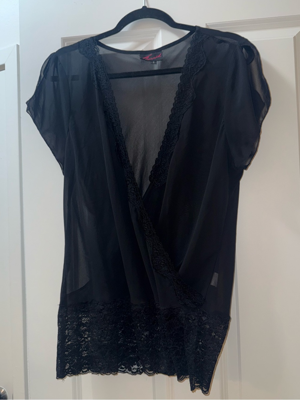 Torrid size 1 Sheer Black Lace Trim Wrap Top